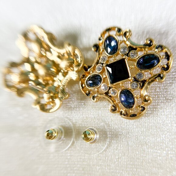 Vintage Sapphire Earrings, Blue Gemstone Earrings, Bridal Crystal Earrings, Gift - Picture 10 of 11